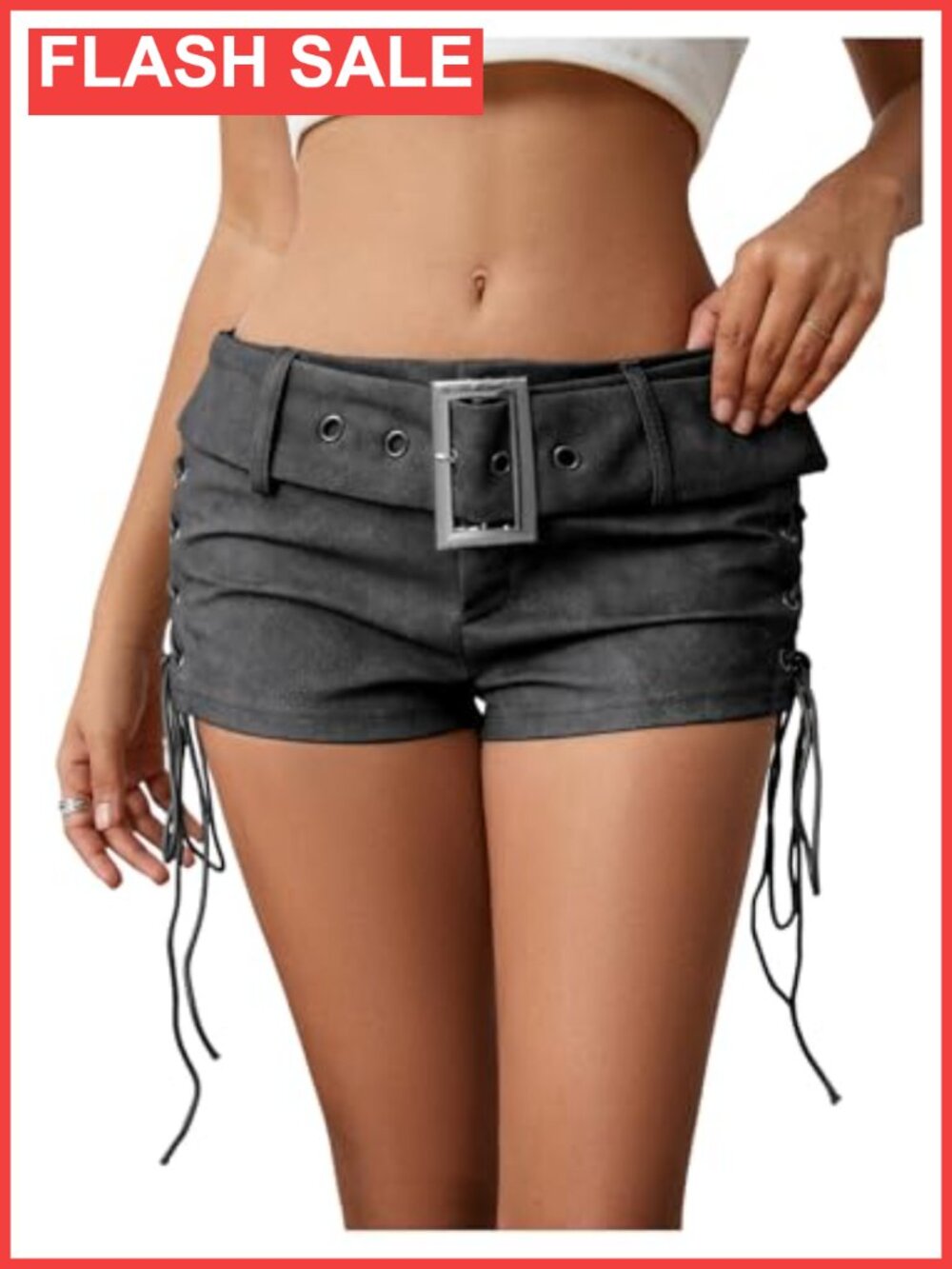 PU Leather Micro Shorts Low Waist Ruched Belted Casual Party